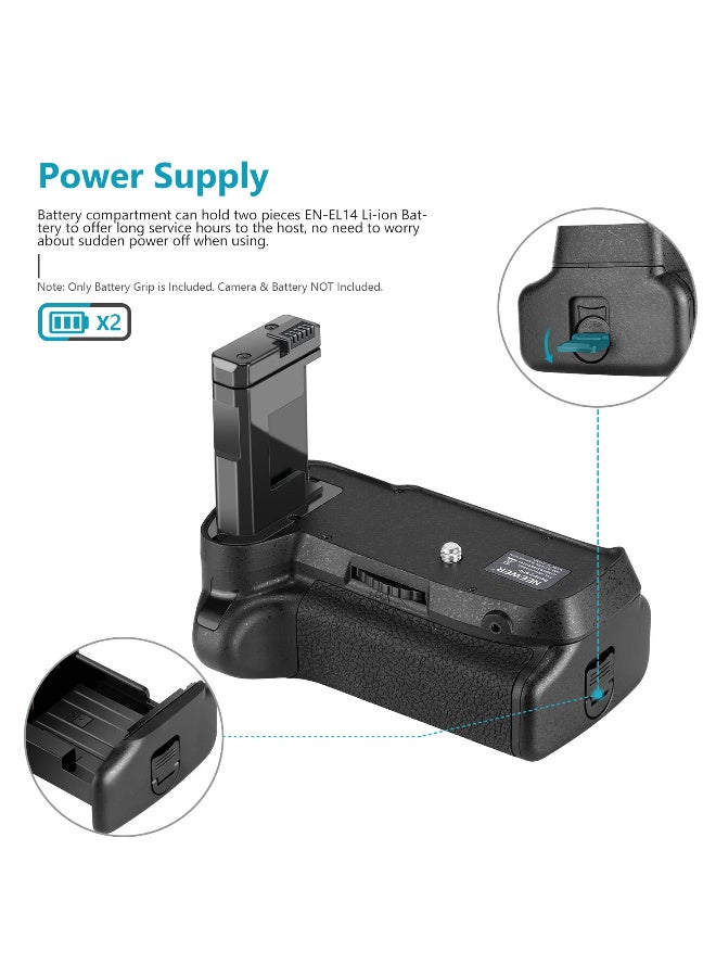 نيوير قبضة بطارية NEEWER لكاميرات نيكون D3100 / D3200 / D3300 / D5300 – زر غالق عمودي، تعمل ببطاريتين EN-EL14، مع كابل إشارات – مقبض بطارية للكاميرا - Image 3