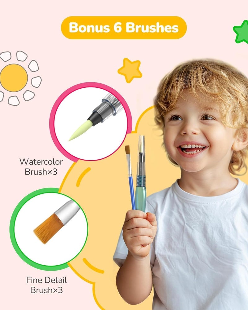 TECJOE 3 Pack Paint with Water Coloring Books for Toddlers, Mess Free Watercolor Painting Set with 6 Brushes, Travel Art Craft Activities Toys Birthday Gifts for Kids Ages 3-8, Forest, Sea & Princess - Image 5
