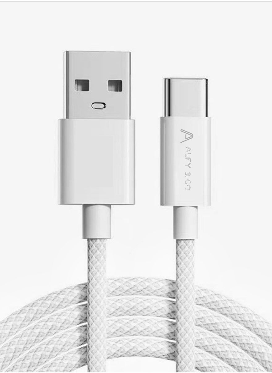 ALFY & CO USB C Cable 3A Fast Charging cable Braided USB Type C Charger Compatible for iPhone 15 Samsung S21 S20 Note 20 10 9 Huawei P30 P20 Lite -1 M white 