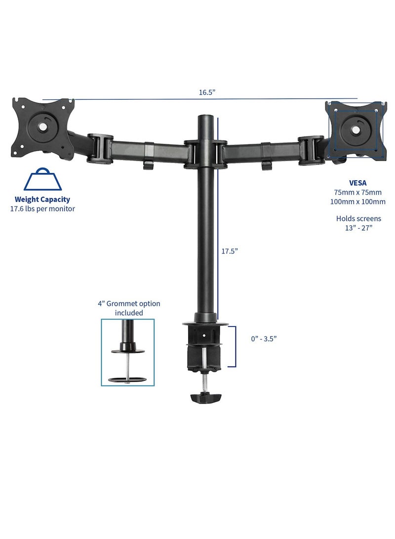 Dual Monitor Arms Fully Adjustable Desk Mount/Articulating Stand for 2 LCD LED Screens up to 27” (STAND-V002M) - Image 2
