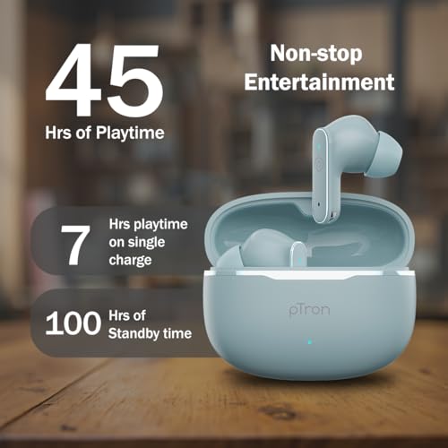 pTron Bassbuds Eon in-Ear TWS Earbuds w/ 13mm Drivers, 45Hrs Playtime, Dual HD Mic & TruTalk AI-ENC Calls, Custom EQ, Mobile App, Bluetooth v6.0 Headphones,Voice Assist., Type C Charging & IPX5 (Grey) - Image 4