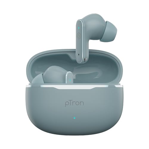 pTron Bassbuds Eon in-Ear TWS Earbuds w/ 13mm Drivers, 45Hrs Playtime, Dual HD Mic & TruTalk AI-ENC Calls, Custom EQ, Mobile App, Bluetooth v6.0 Headphones,Voice Assist., Type C Charging & IPX5 (Grey) - Image 1