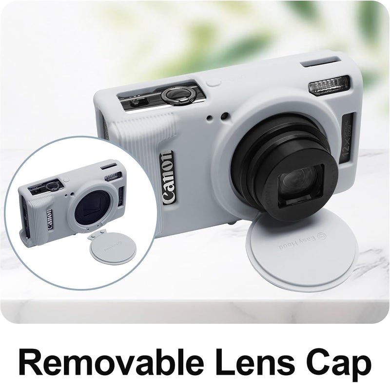 إيزي هود حافظة لكاميرا Canon PowerShot IXY 650/ELPH 360، غطاء كاميرا سيليكون ناعم مع غطاء عدسة قابل للإزالة، حافظة واقية رفيعة مضادة للخدش لحمل الكاميرا، غطاء جلدي لجسم الكاميرا (رمادي) - Image 2