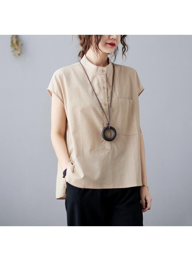 VUELO Real Shot Summer New Artistic Loose Solid Color Cotton Linen Round Neck Sleeveless Shirt Women's Shirt Top 3467# - Image 4