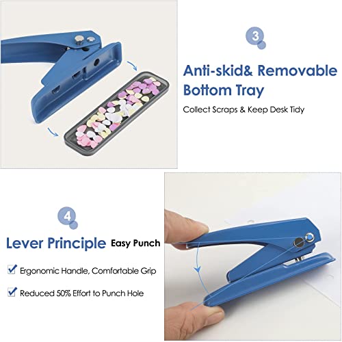 MROCO Single Hole Punch, 1/4" Hole Puncher, 20 Sheet Punch Capacity, Handheld with Non-Skid Base for Paper Chipboard Craft Paper and Art Project, Blue - Image 3