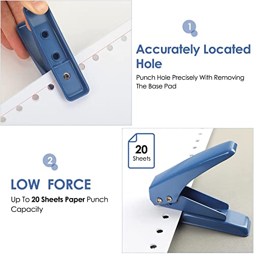 MROCO Single Hole Punch, 1/4" Hole Puncher, 20 Sheet Punch Capacity, Handheld with Non-Skid Base for Paper Chipboard Craft Paper and Art Project, Blue - Image 2