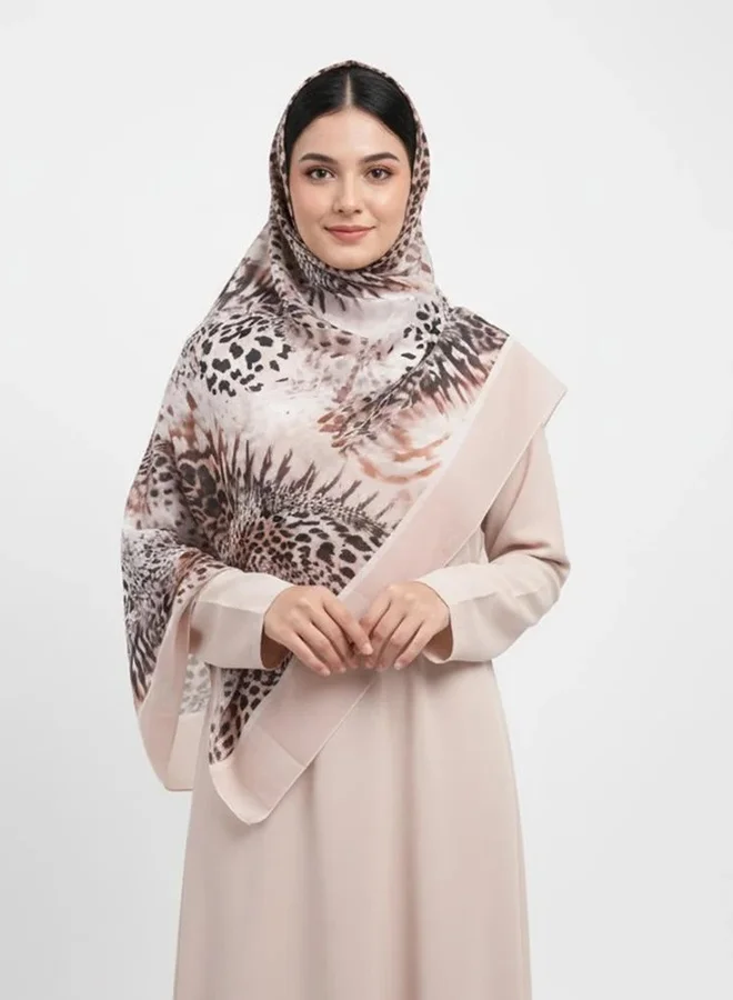lamha abaya Sunburst Leopard Scarf – Chiffon in nude tones × leopard print