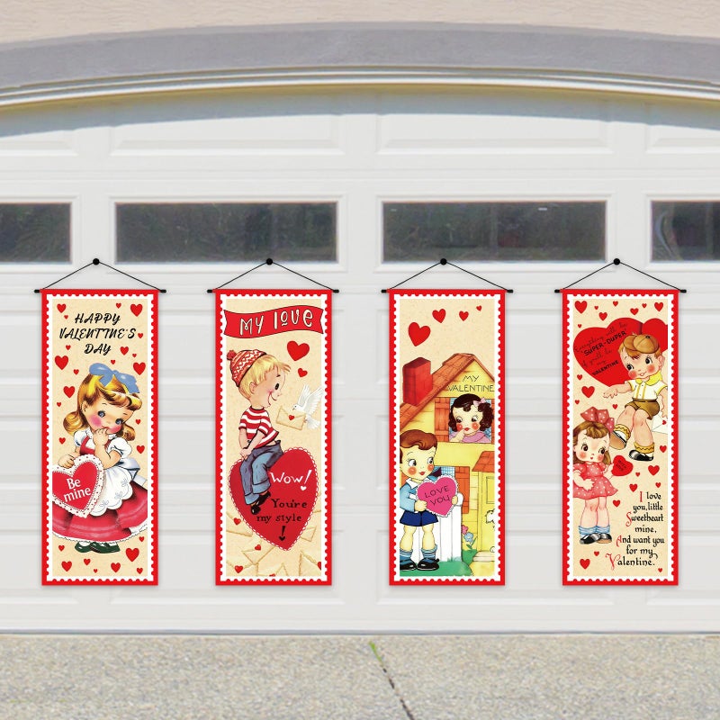 FYSUIMU 4Pcs Valentine's Day Garage Door Banner Hanging Porch Signs Vintage Backdrop for Wedding Anniversary Party Home Photo Prop Decor - Image 4