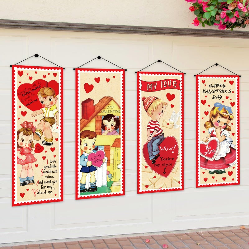 FYSUIMU 4Pcs Valentine's Day Garage Door Banner Hanging Porch Signs Vintage Backdrop for Wedding Anniversary Party Home Photo Prop Decor - Image 1
