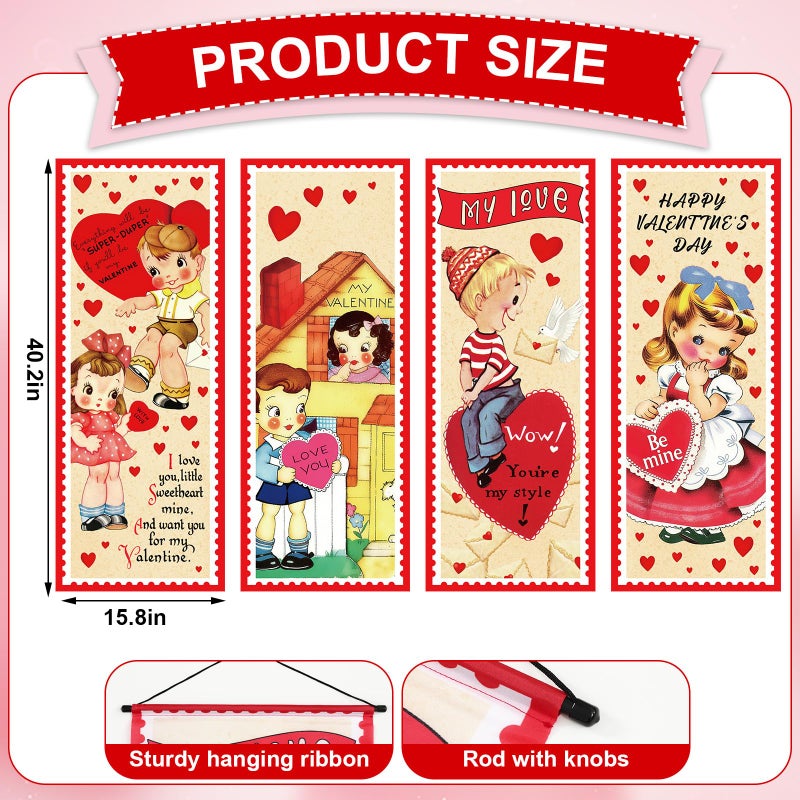 FYSUIMU 4Pcs Valentine's Day Garage Door Banner Hanging Porch Signs Vintage Backdrop for Wedding Anniversary Party Home Photo Prop Decor - Image 2
