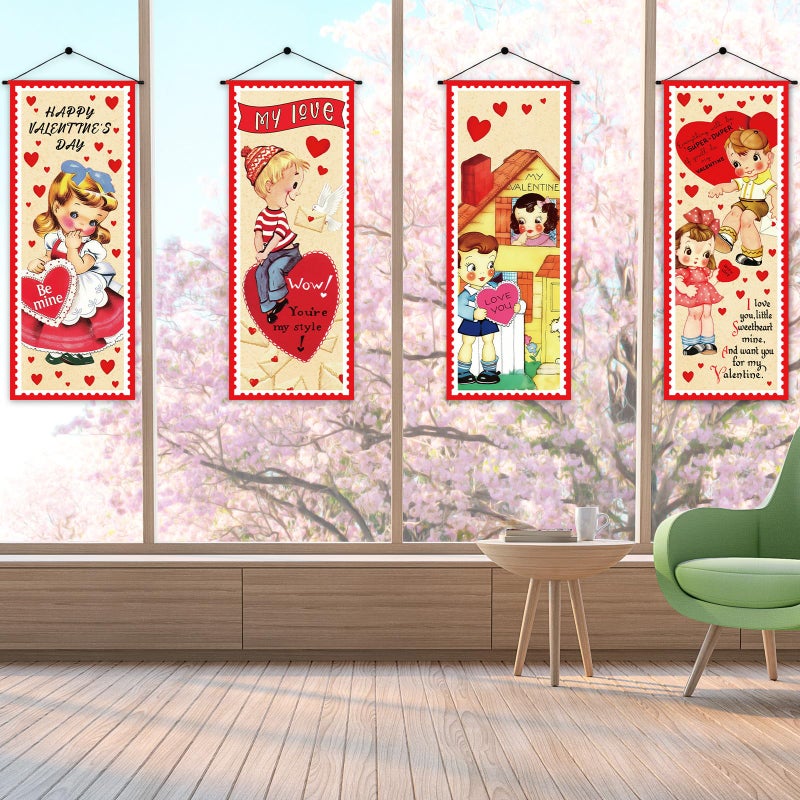 FYSUIMU 4Pcs Valentine's Day Garage Door Banner Hanging Porch Signs Vintage Backdrop for Wedding Anniversary Party Home Photo Prop Decor - Image 5