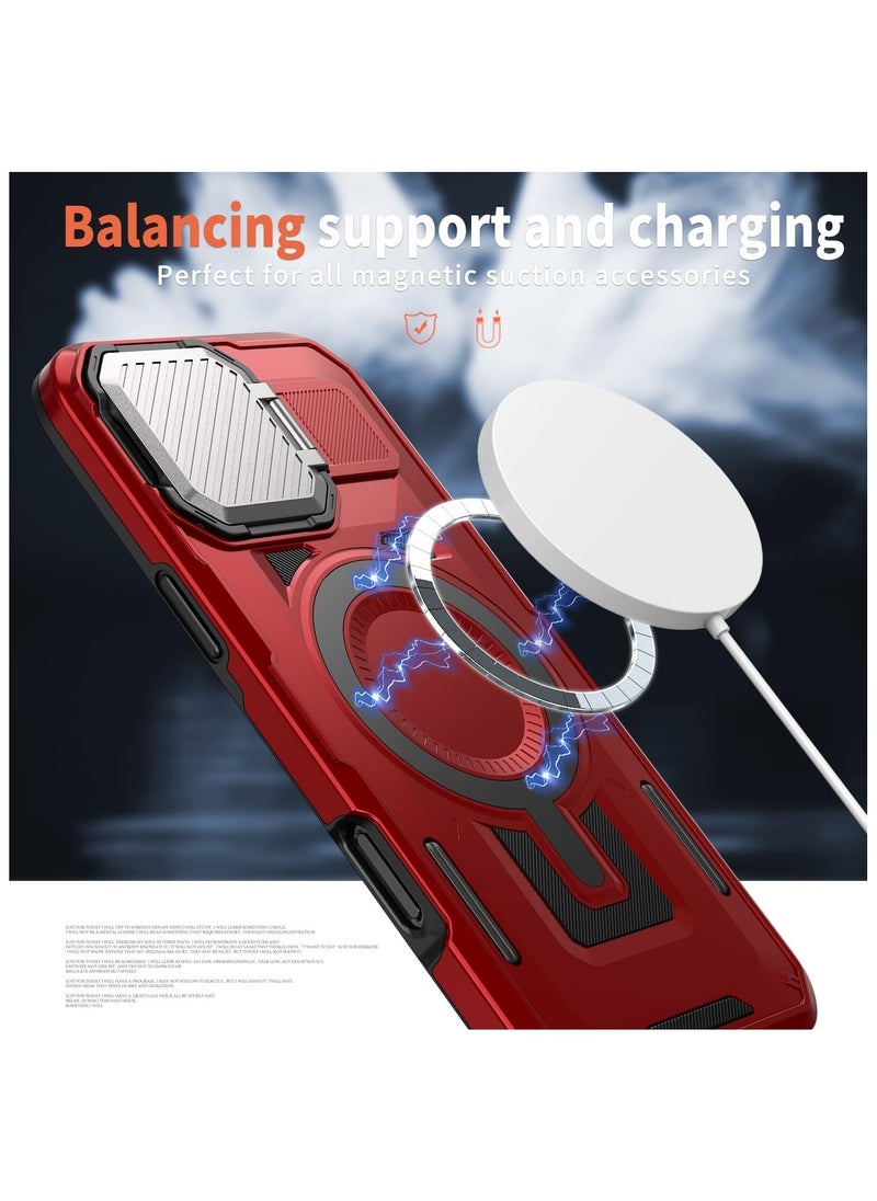 GOLDEN MASK Compatible With iPhone 16 Pro Max Case with Camera Protection, with Mag-safe Case Magnetic with Stand (Red)