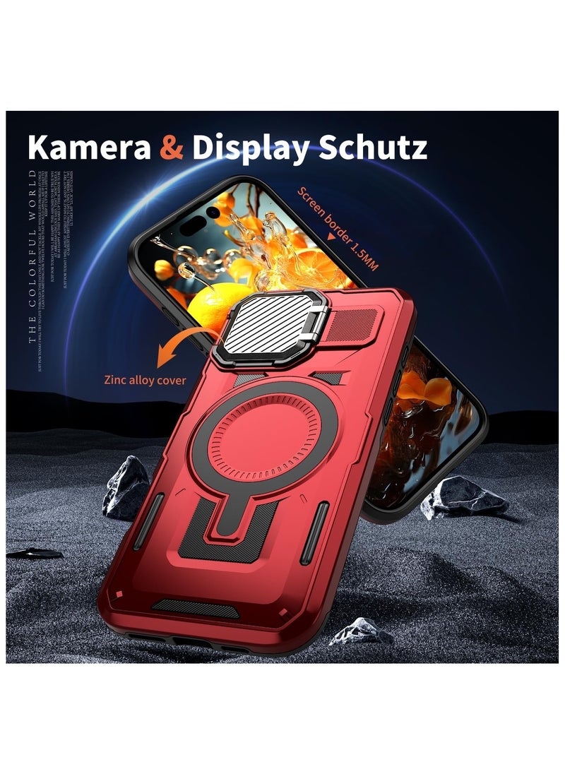 GOLDEN MASK Compatible With iPhone 16 Pro Max Case with Camera Protection, with Mag-safe Case Magnetic with Stand (Red)