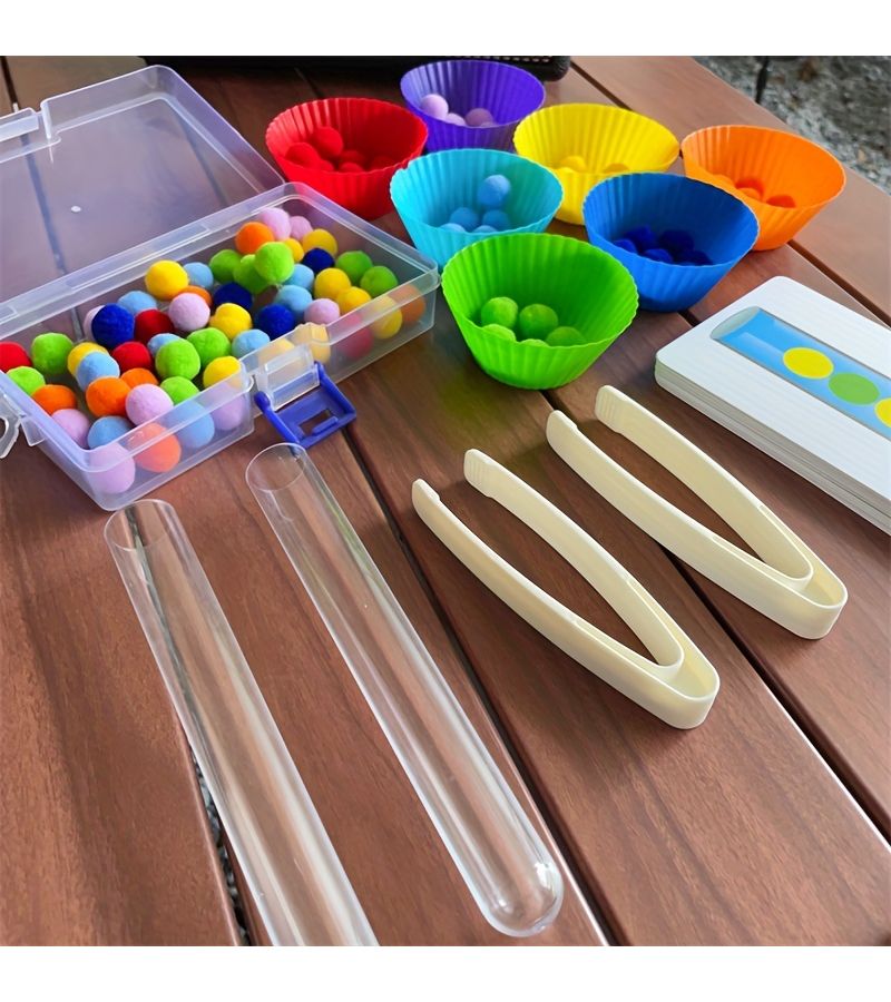 Math Teaching Aid Set Number Recognition Puzzle Bead Maze Fine Motor Skills Toy Tweezers and Hair Balls - Image 3