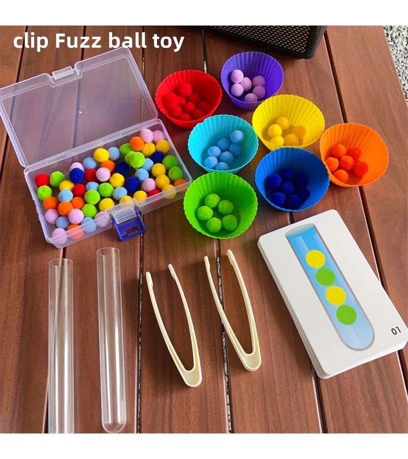 Math Teaching Aid Set Number Recognition Puzzle Bead Maze Fine Motor Skills Toy Tweezers and Hair Balls - Image 1