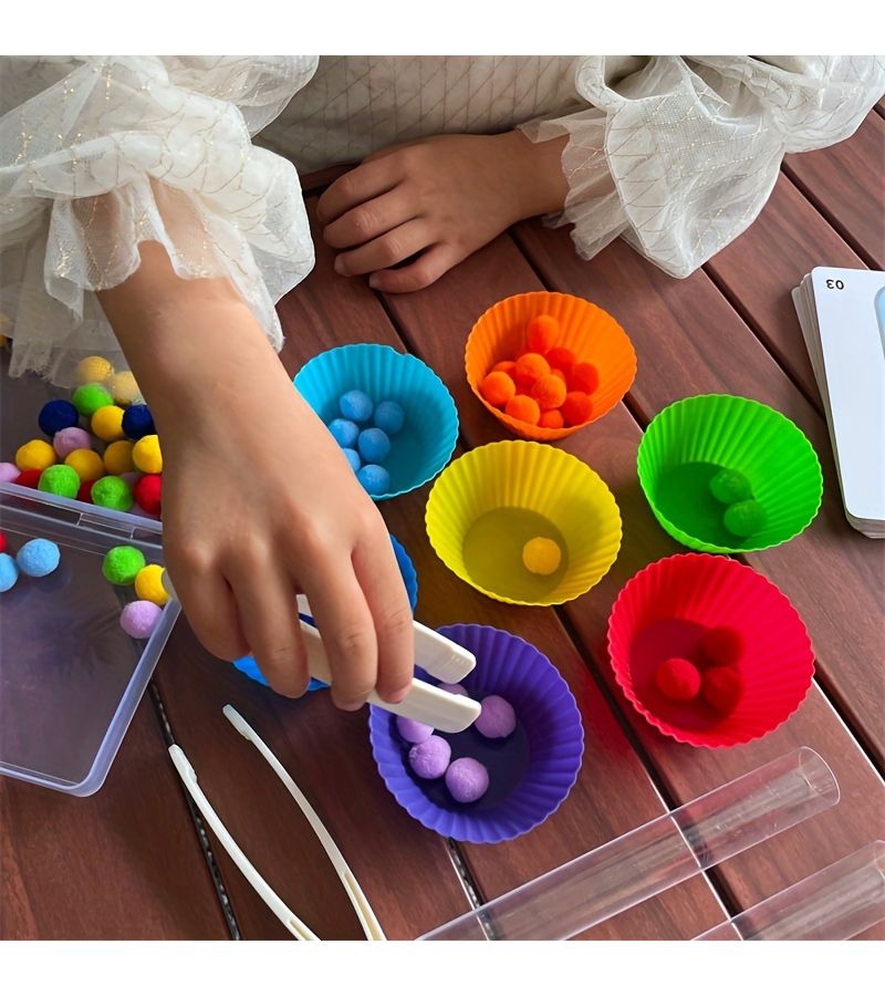 Math Teaching Aid Set Number Recognition Puzzle Bead Maze Fine Motor Skills Toy Tweezers and Hair Balls - Image 4
