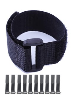 10-Pack Black Velcro Cable Straps, Self-Adhesive Nylon with Buckles,Adjustable & Reusable for Cable Management
