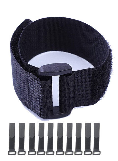 10-Pack Black Velcro Cable Straps, Self-Adhesive Nylon with Buckles,Adjustable & Reusable for Cable Management