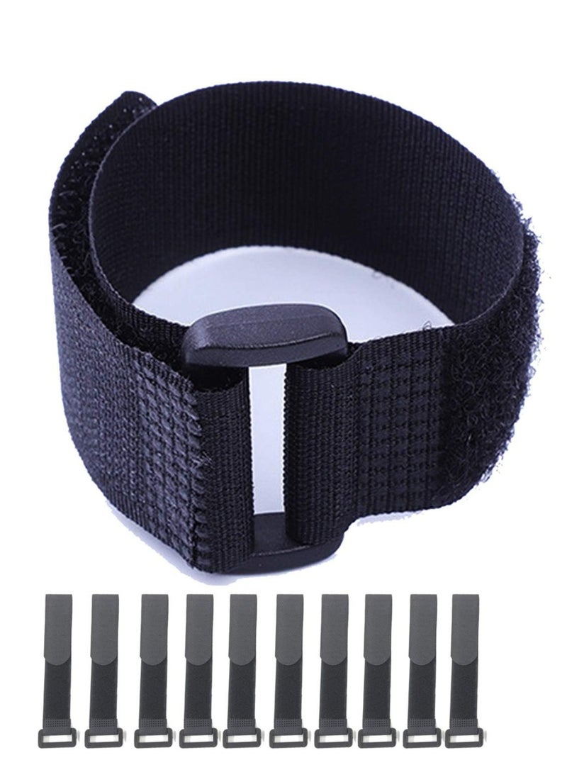 Oasisgalore - 10-Pack Black Velcro Cable Straps, Self-Adhesive Nylon with Buckles,Adjustable & Reusable for Cable Management - Image 1