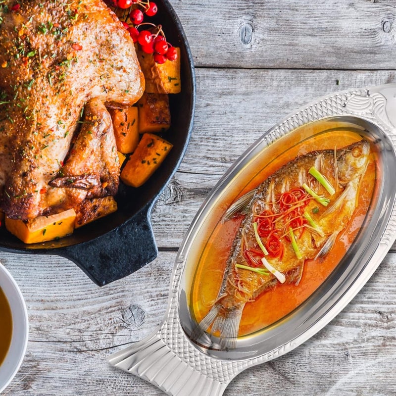 Hemoton طبق تقديم بيضاوي من الفولاذ المقاوم للصدأ بلمسة مرآة ثقيلة - Image 2