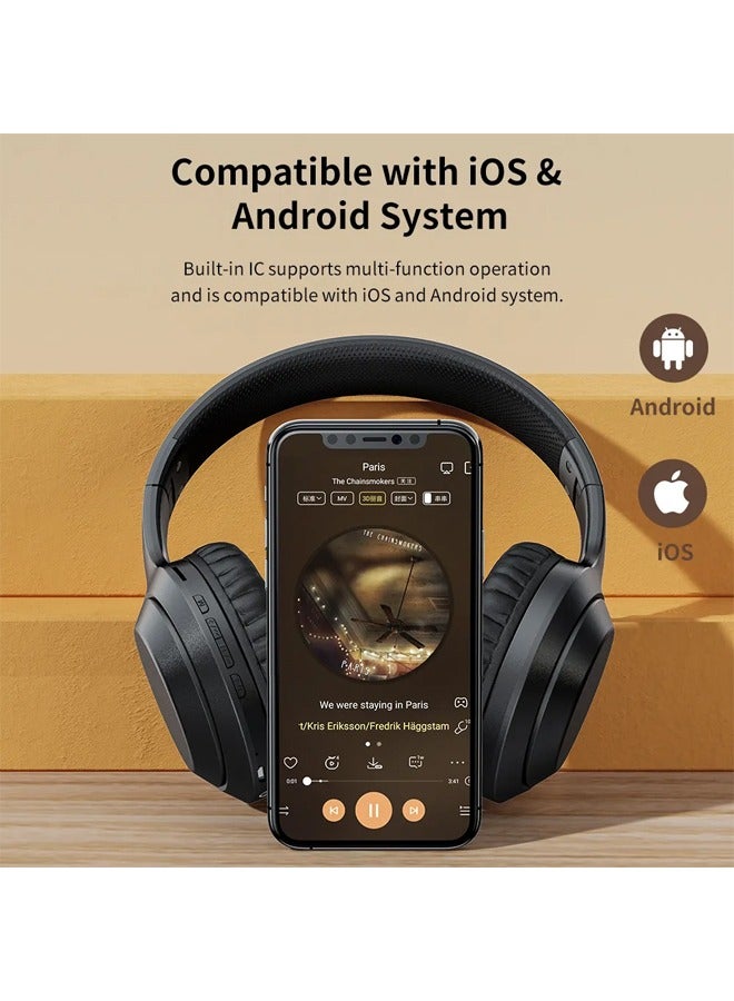 كالوس سماعات رأس Calus DJ60 لاسلكية تعمل بالبلوتوث وخاصية إلغاء الضوضاء فوق الأذن مع ميكروفون مدمج للمكالمات الواضحة والتحكم الصوتي باللون الأسود - Image 3