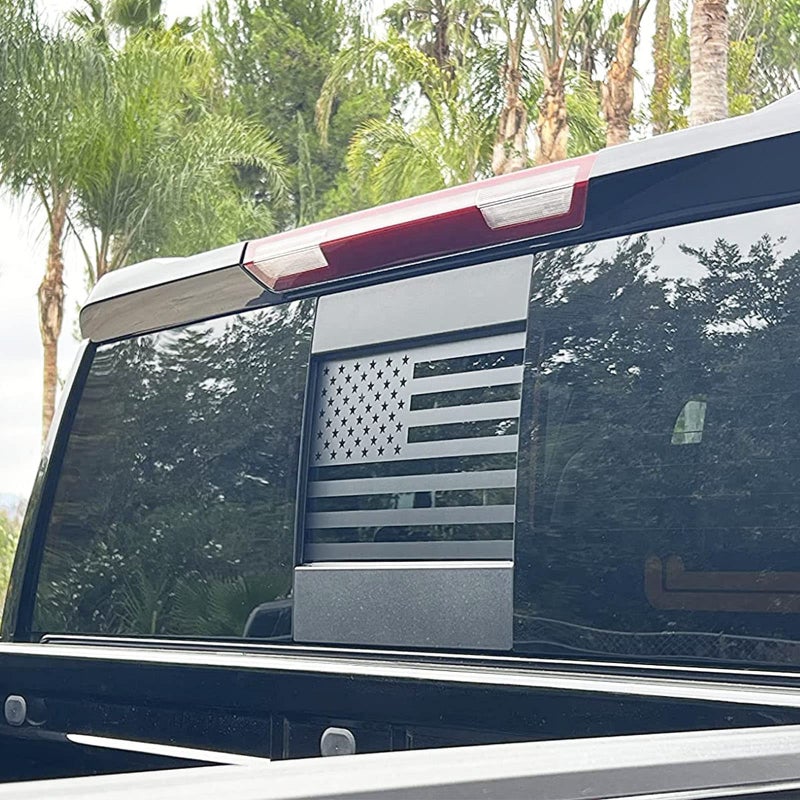 Zxiaochun Rear Middle Window American Flag Decal for Chevy SilveradoGMC Sierra 20042016 2017 2018 Back Sliding Center Window Glass USA Flag Vinyl Sticker Exterior AccessoriesMatte Black - Image 3