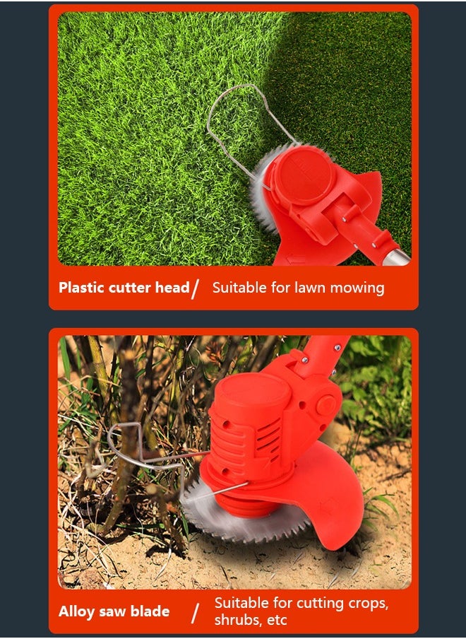 New Electric Household Lawn Mower Wireless Multi Function Lithium Battery Garden Weeder Portable Garden Lawn Mower Red