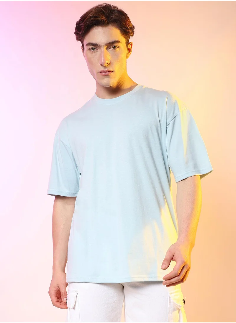 Campus Sutra Men's Powder Blue Oversized Basic T-Shirt