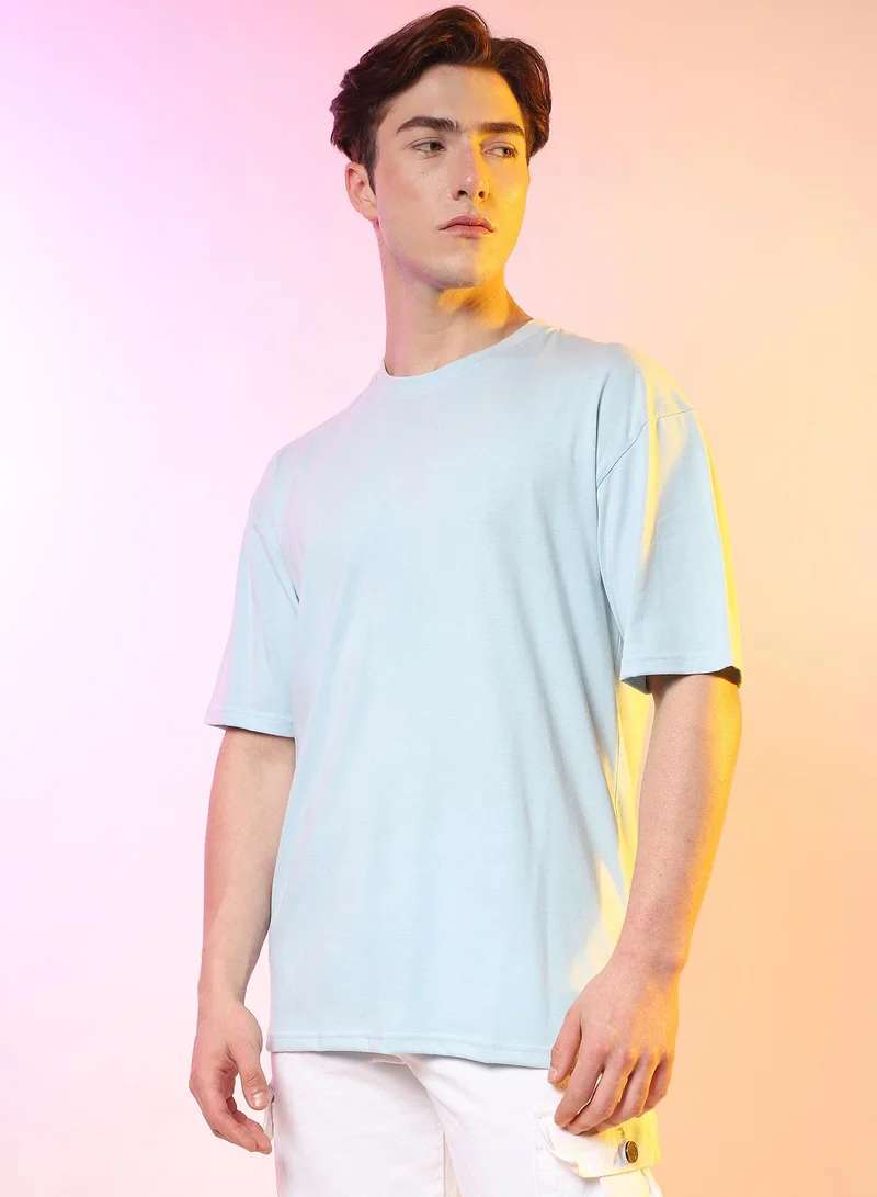 Campus Sutra Men's Powder Blue Oversized Basic T-Shirt