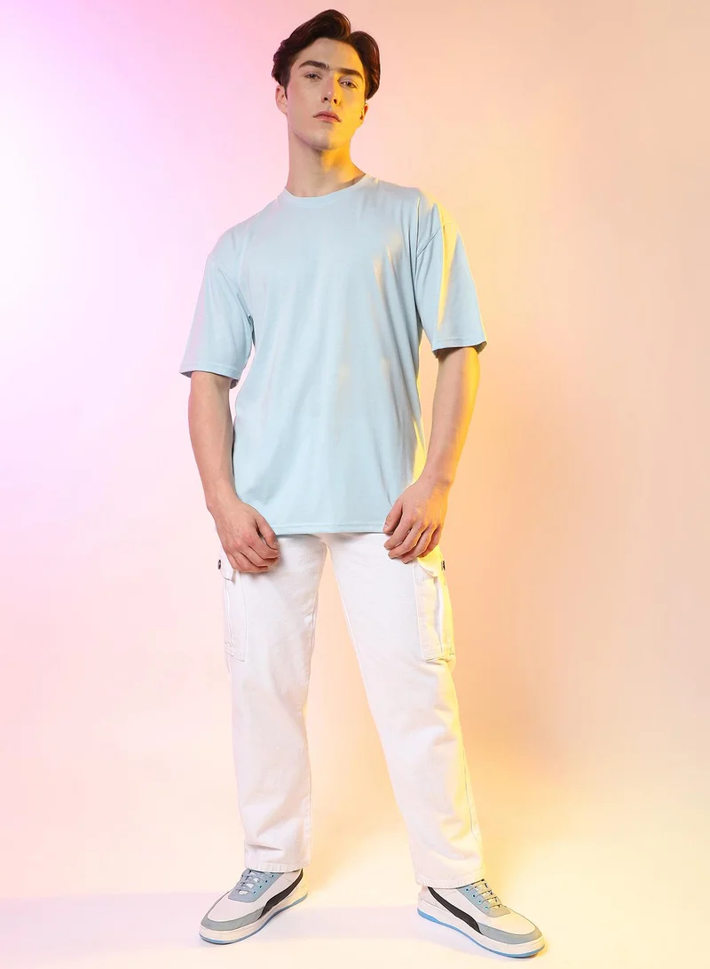 Campus Sutra Men's Powder Blue Oversized Basic T-Shirt