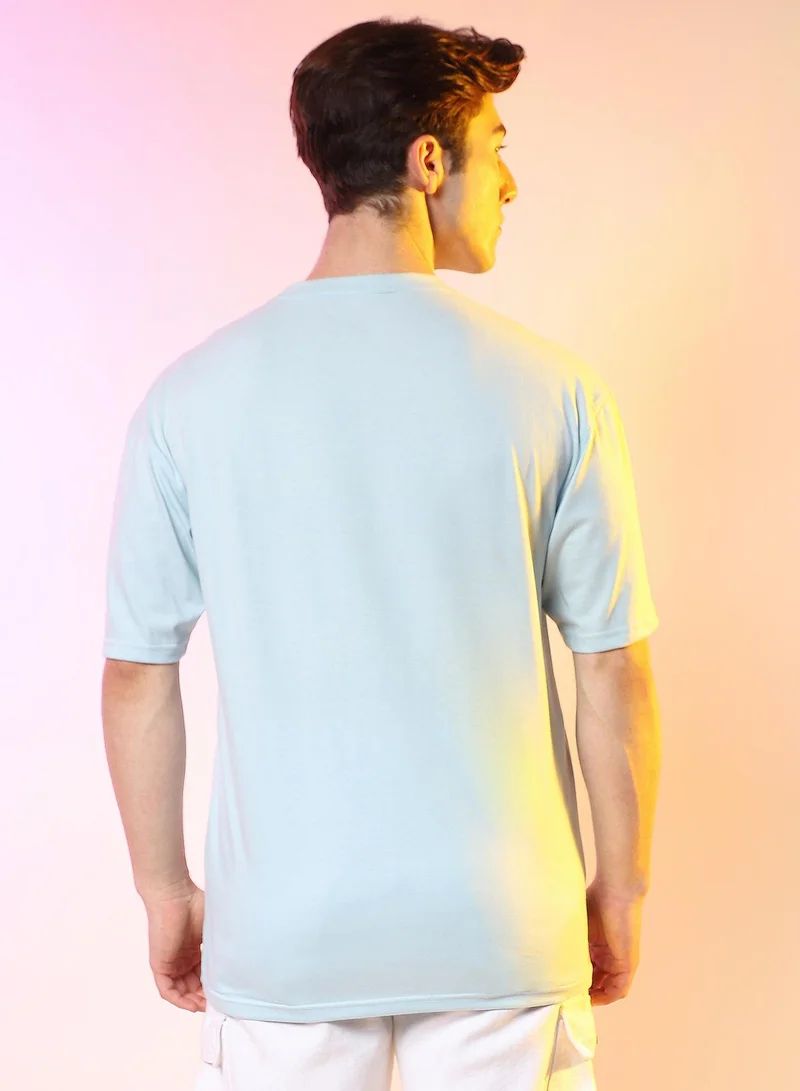 Campus Sutra Men's Powder Blue Oversized Basic T-Shirt