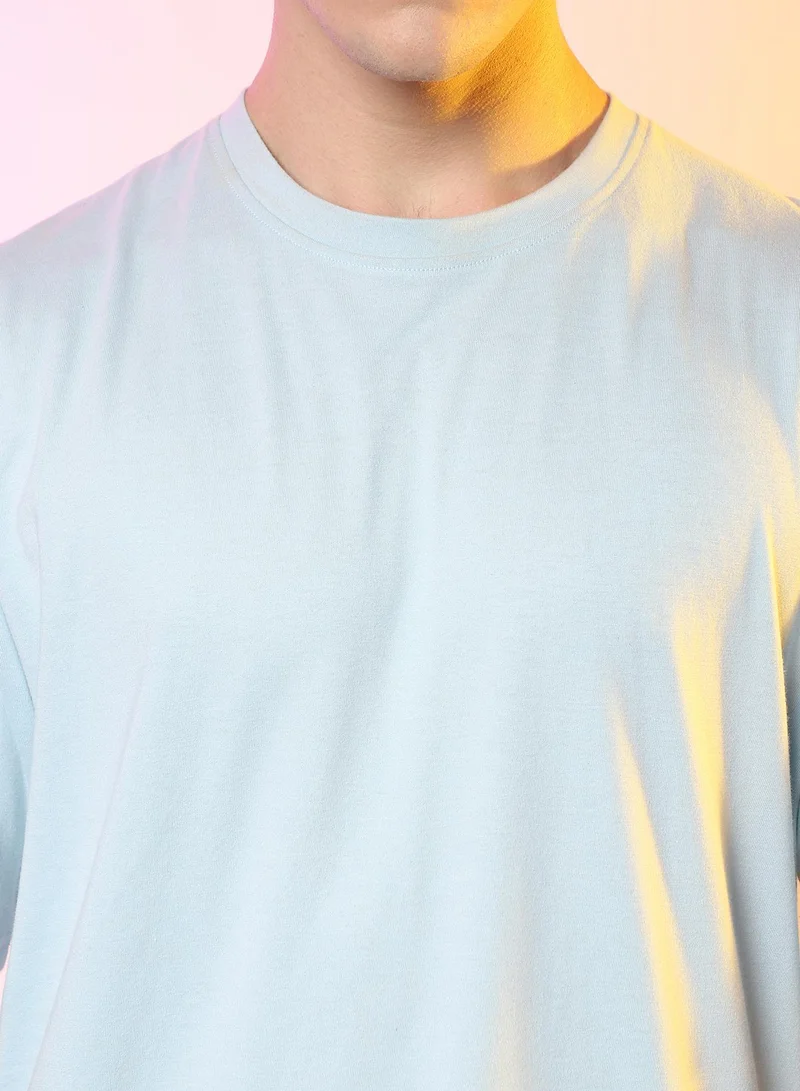 Campus Sutra Men's Powder Blue Oversized Basic T-Shirt