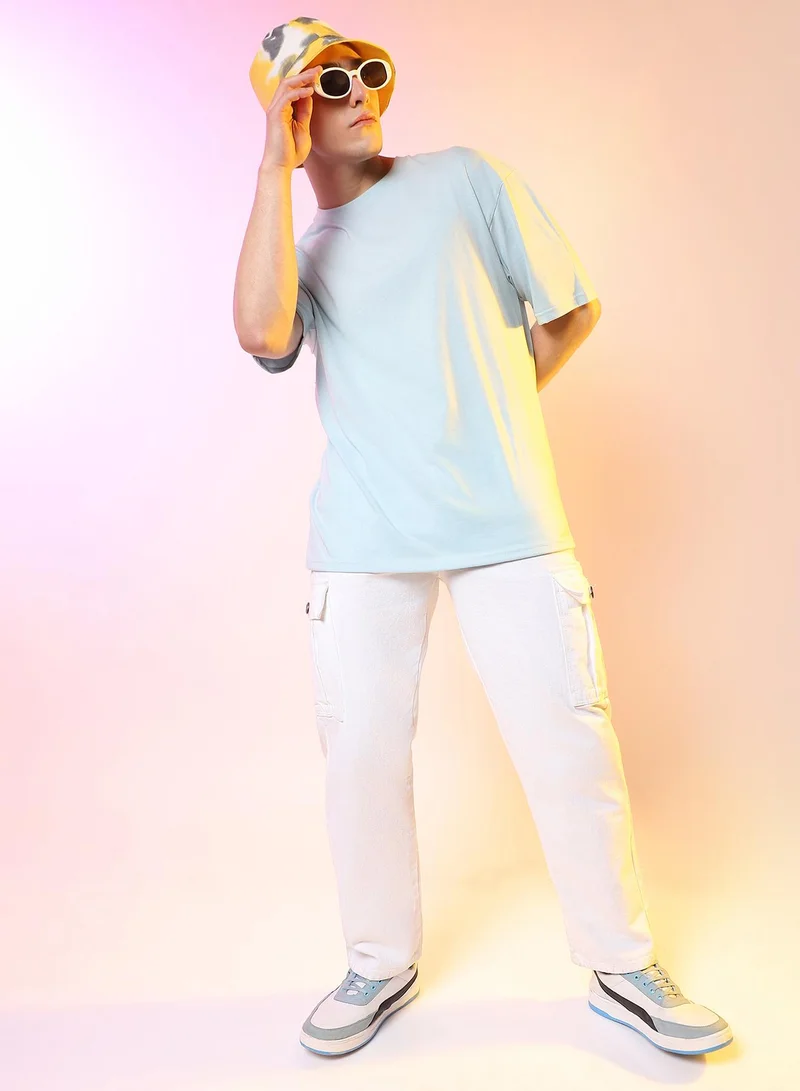 Campus Sutra Men's Powder Blue Oversized Basic T-Shirt