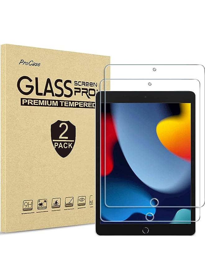Procases [2 Pack] iPad 10.2 9th Generation 2021/ 8th 2020/ 7th 2019 Screen Protector, Tempered Glass Screen Film Guard for iPad 10.2" 9th(A2602/A2603)/ 8th(A2270/A2428)/ 7th (A2197/A2198/A2200) - Image 1