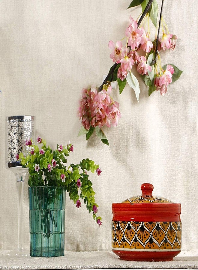 كافيين وعاء تقديم سيراميك مصنوع يدويًا باللون البرتقالي المغربي مع غطاء (مجموعة من 3 قطع، 1 كبير، 1 متوسط، 1 صغير) - Image 3