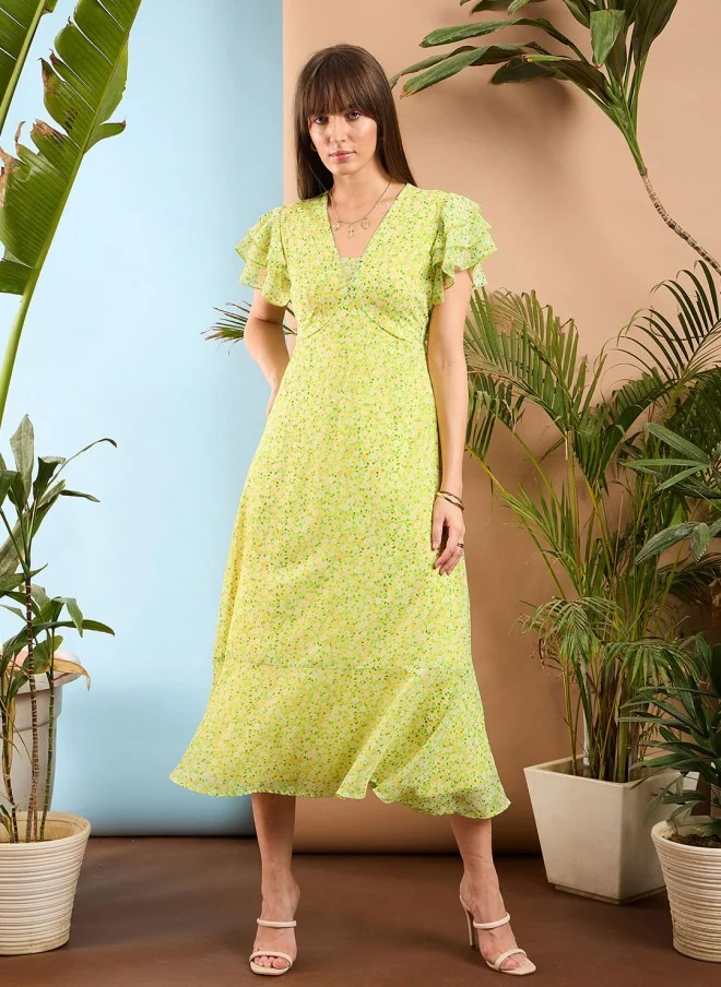 SASSAFRAS Floral A-Line Midi Dress for Women