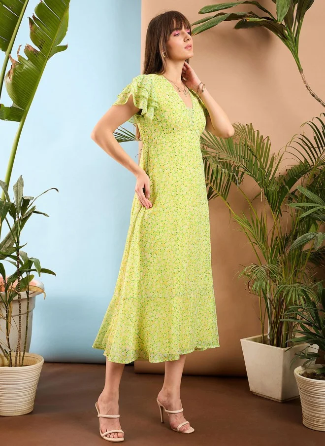 SASSAFRAS Floral A-Line Midi Dress for Women