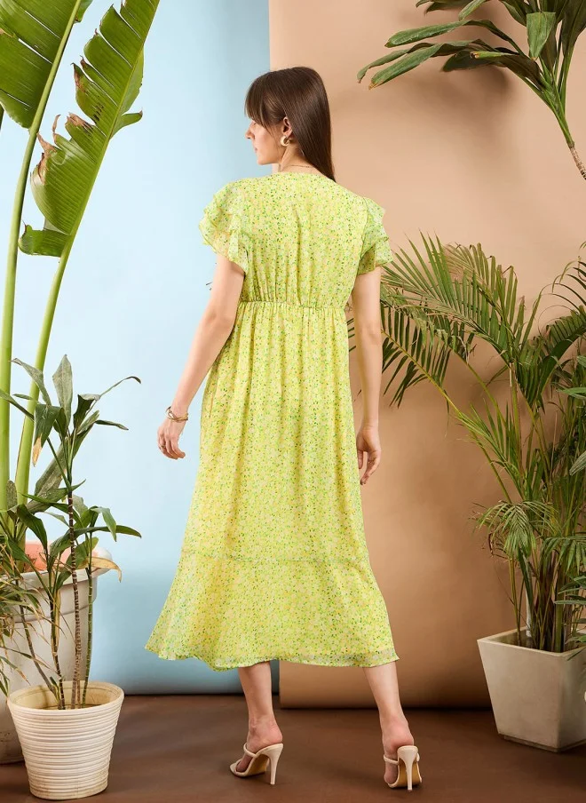 SASSAFRAS Floral A-Line Midi Dress for Women