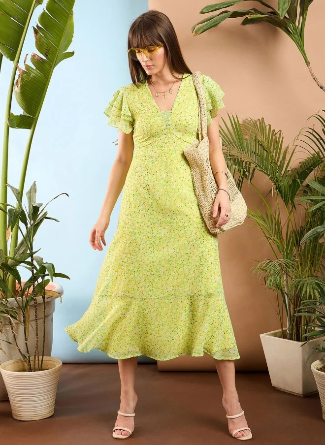 SASSAFRAS Floral A-Line Midi Dress for Women