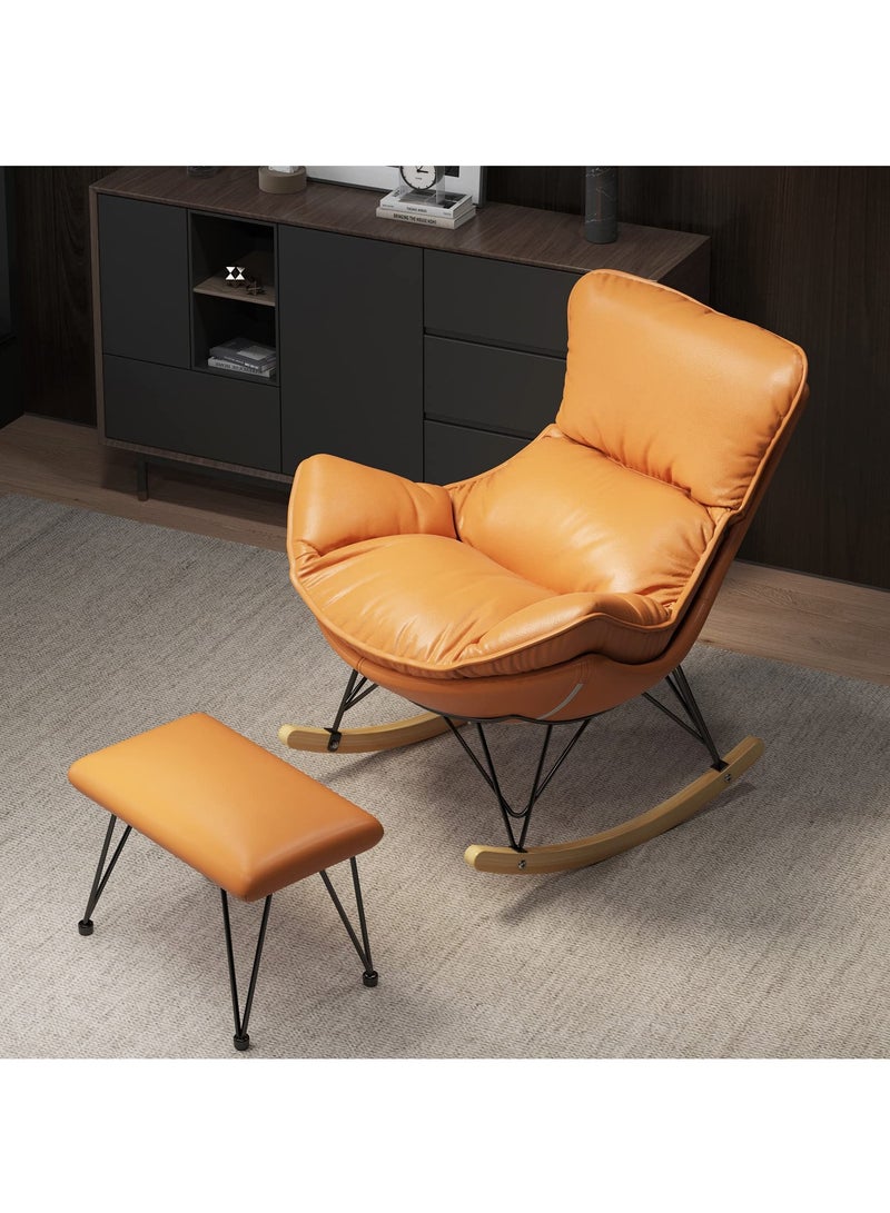 Arabest Rocking Chair with Footrest, Nursery Baby Glider Chair, Lounge Side Armchair Nursing Chair, High Back Armchair, Fabric Seat Wood Legs for Living Room Bedroom  - Image 1