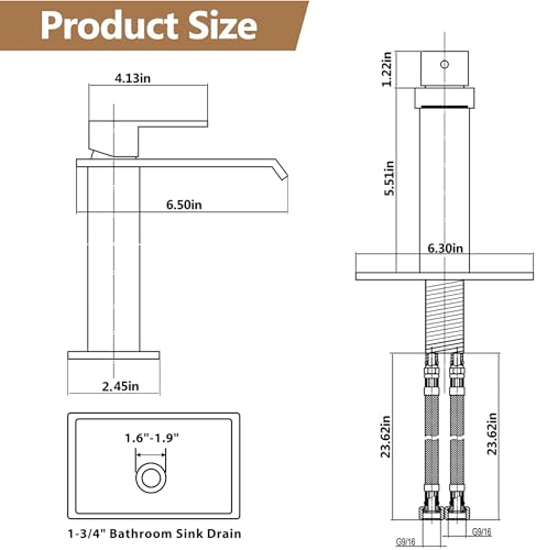 FRANSITON Brushed Nickel Waterfall Bathroom Faucet Lavatory Single Handle 1 or 3 Hole Bathroom Sink Faucet Washbasin Faucet with Deck and Pop-up Drain (Brushed Nickel- Set of 2, Short) - Image 5