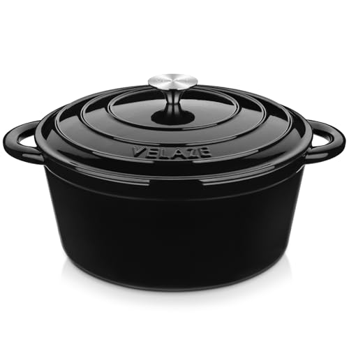 Velaze 7.5 QT Dutch Oven Pot with Lid, Enameled Cast Iron Dutch Oven with Dual Handles for Sourdough Bread Baking, Cooking, Non-stick Enamel Coated Cookware (Black) - Image 1