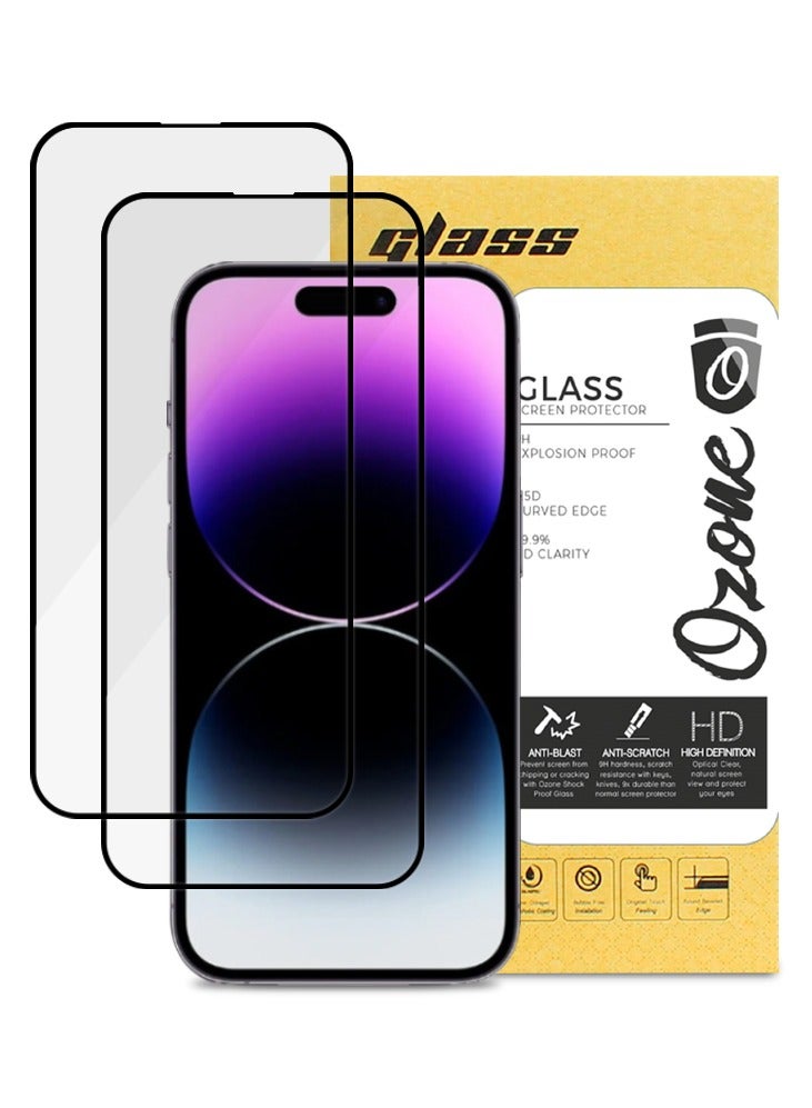 O Ozone حماية شاشة زجاجية مقسّاة لجهاز iPhone 14 Pro Max بصلابة 9H تغطية كاملة HD واقي شاشة حساس للمس (عبوة من 2) - Image 1