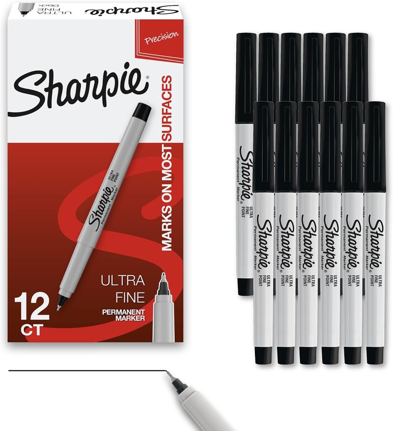 شاربي أقلام Sharpie دائمة، نقطة فائقة الدقة، سوداء، عبوة تحتوي على 12 قلمًا - Image 1