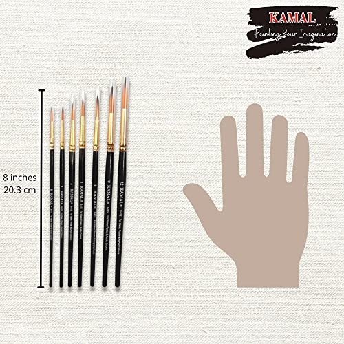 Kamal Round Golden Black Artist Quality Painting Brush Taklon/Synthetic Brush for Oil, Nail, Artist Acrylic Set of 7(Wooden Handle and Taklon Bristle) - Image 5