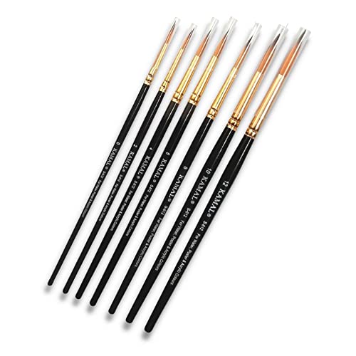 Kamal Round Golden Black Artist Quality Painting Brush Taklon/Synthetic Brush for Oil, Nail, Artist Acrylic Set of 7(Wooden Handle and Taklon Bristle) - Image 1