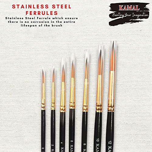 Kamal Round Golden Black Artist Quality Painting Brush Taklon/Synthetic Brush for Oil, Nail, Artist Acrylic Set of 7(Wooden Handle and Taklon Bristle) - Image 3