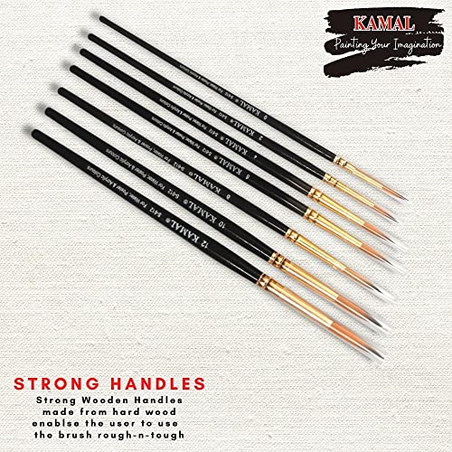 Kamal Round Golden Black Artist Quality Painting Brush Taklon/Synthetic Brush for Oil, Nail, Artist Acrylic Set of 7(Wooden Handle and Taklon Bristle) - Image 2