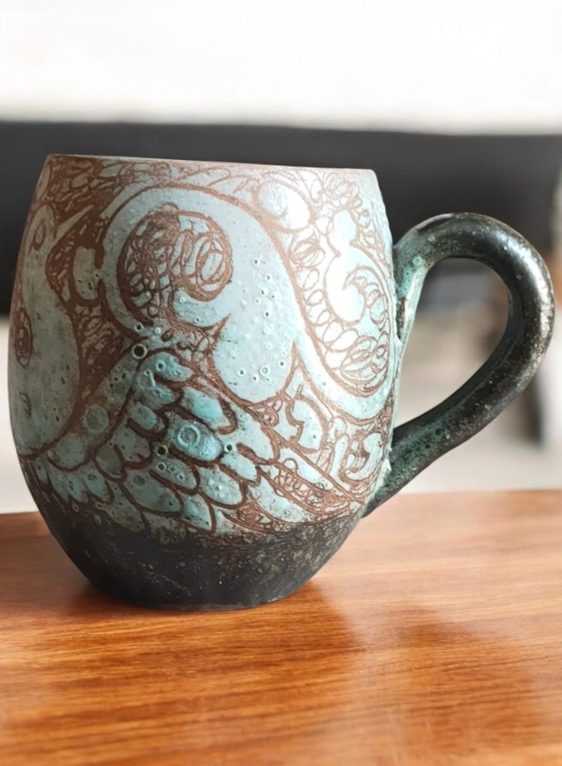 color zone pottery 300ml ceramic and earthenware mug, each piece is unique, microwave safe  - Image 1