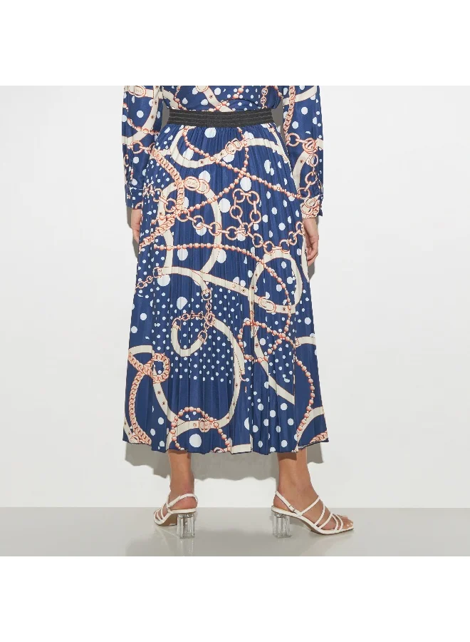 2Xtremz 2Xtremz All-Over Print A-line Skirt with Elasticised Waistband and Pleats